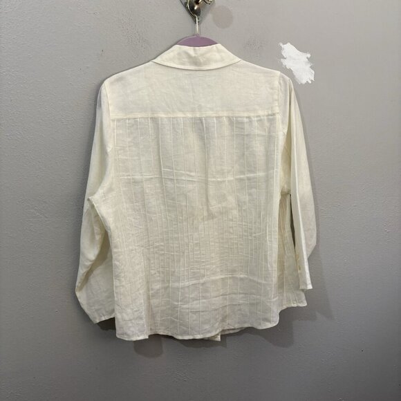 Peck And Peck Weekend Linen Collared Button Up Shirt 3/4 Sleeve Beige Size Large - Picture 5 of 12